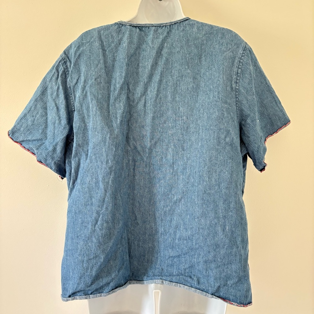 Embroidered Denim Button-Up Top - Picture 8 of 8